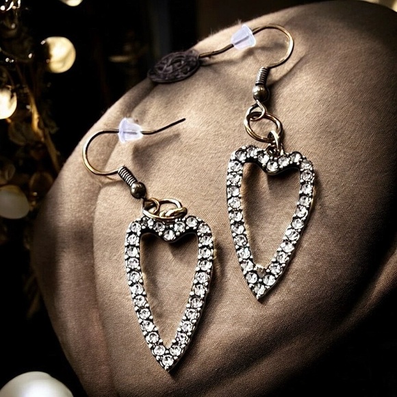 Bronze Heart-Shaped Rhinestone Earrings Boho - Picture 11 of 17